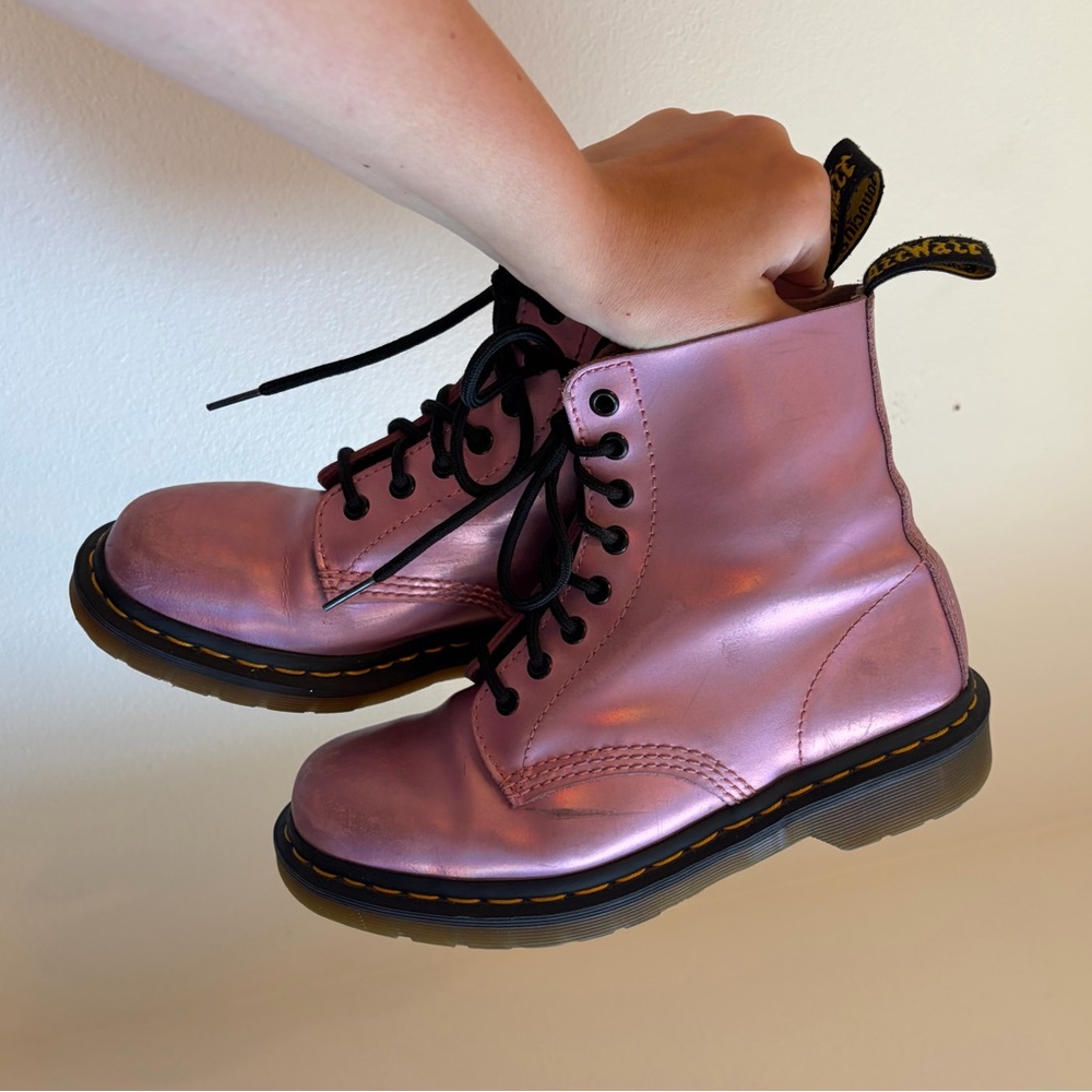 Dr. Martens Pink Metallic 8-Eye Lace-Up Boots